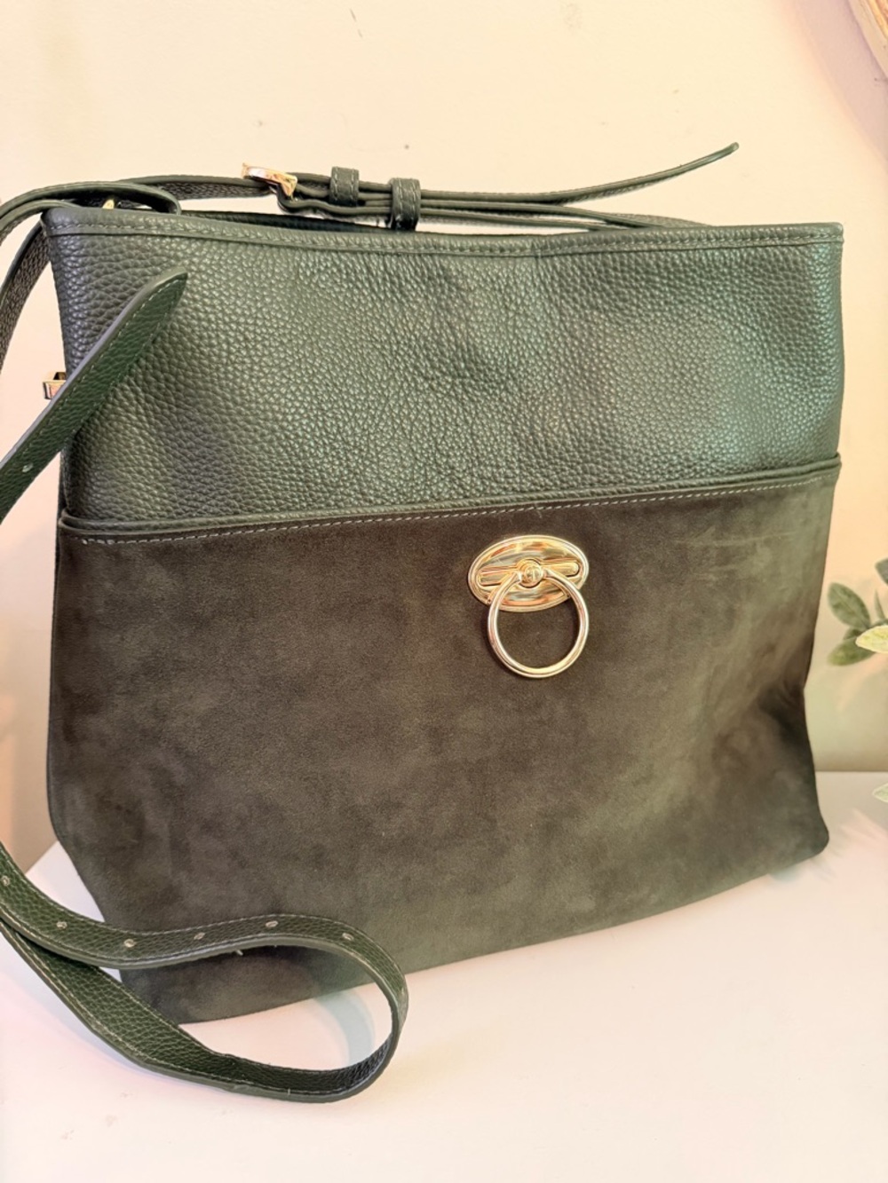 Talbots Forest Green Pebbled Leather Handbag Crossbody or Shoulder